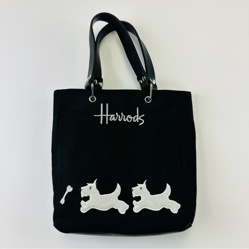 Harrods Scottie Dog Mini Tote canvas double handle zip top Knightsbridge bag - Picture 12 of 12